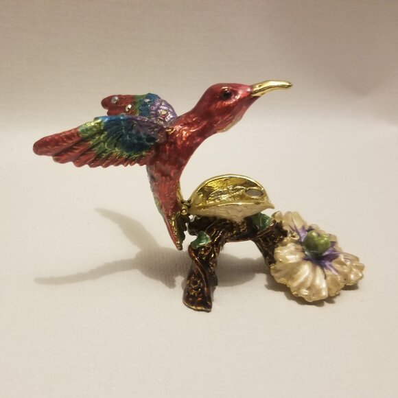 Swarovski-style bejeweled hummingbird-shaped trinket box - Picture 9 of 13